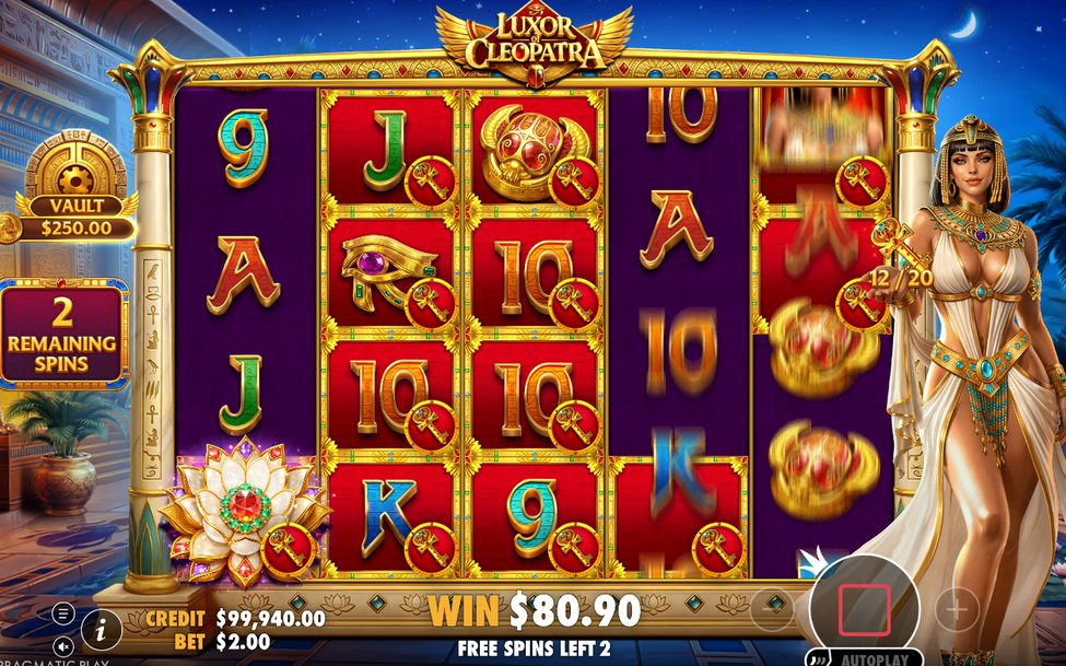 Vault-ackumulatorn och markerade positioner under Free Spins